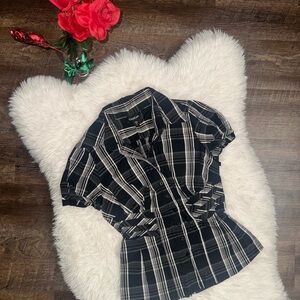 bebe Black and White Plaid Button Down Shirt